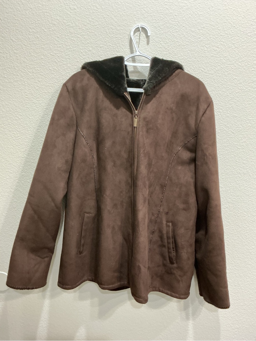 Marvin Richards Brown Faux Shearling Hooded Jacket